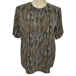 Vintage Michele Michelle Green Brown Blue Retro Abstract Shirt Size Large Top.
